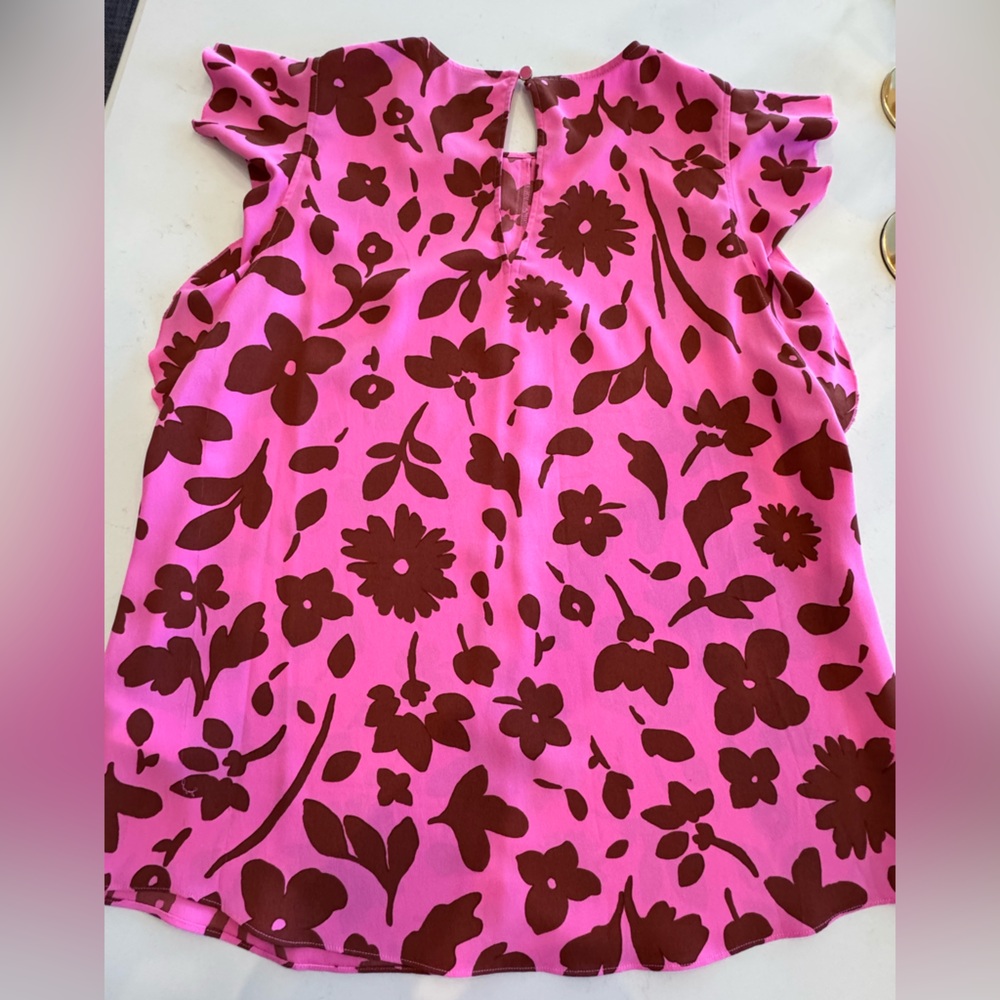 kate spade Pink and Brown Floral Cap-Sleeve Blouse